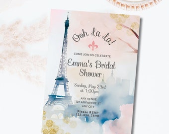 Pink Paris Bridal Shower Invitation, Eiffel Tower Floral Shower Invitation, She Said Oui Custom Parisian Shower Invite Printable