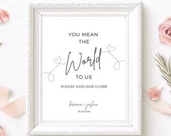 Globe Guest Book Sign Customized, You Mean The World To Us Wedding Sign Editable Please Sign Our Globe Guest Book Sign Map Sign Printable