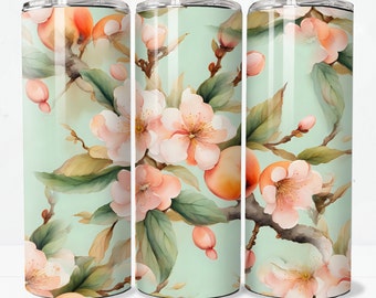 Peach Blossoms 20 oz Skinny Tumbler Sublimation Design Digital Download, Peach Fuzz Summer Vibes Peachy Tumbler Wrap PNG
