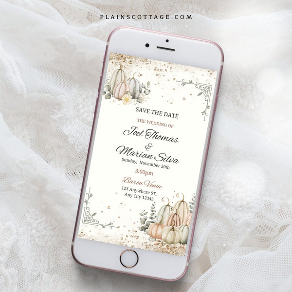 Rustic Fall Wedding Text Invitation, Custom Pastel Autumn Wedding Invite Watercolor Leaves Wedding Phone Invite Fall Wedding Template