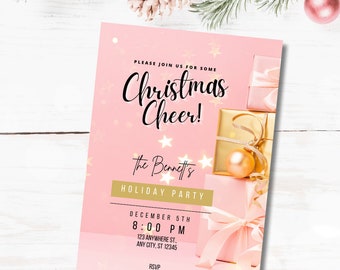 Editable Pink Christmas Party Invitation Elegant Pink and Gold Holiday Party Invitation Pink Gold Christmas Party Printable Template