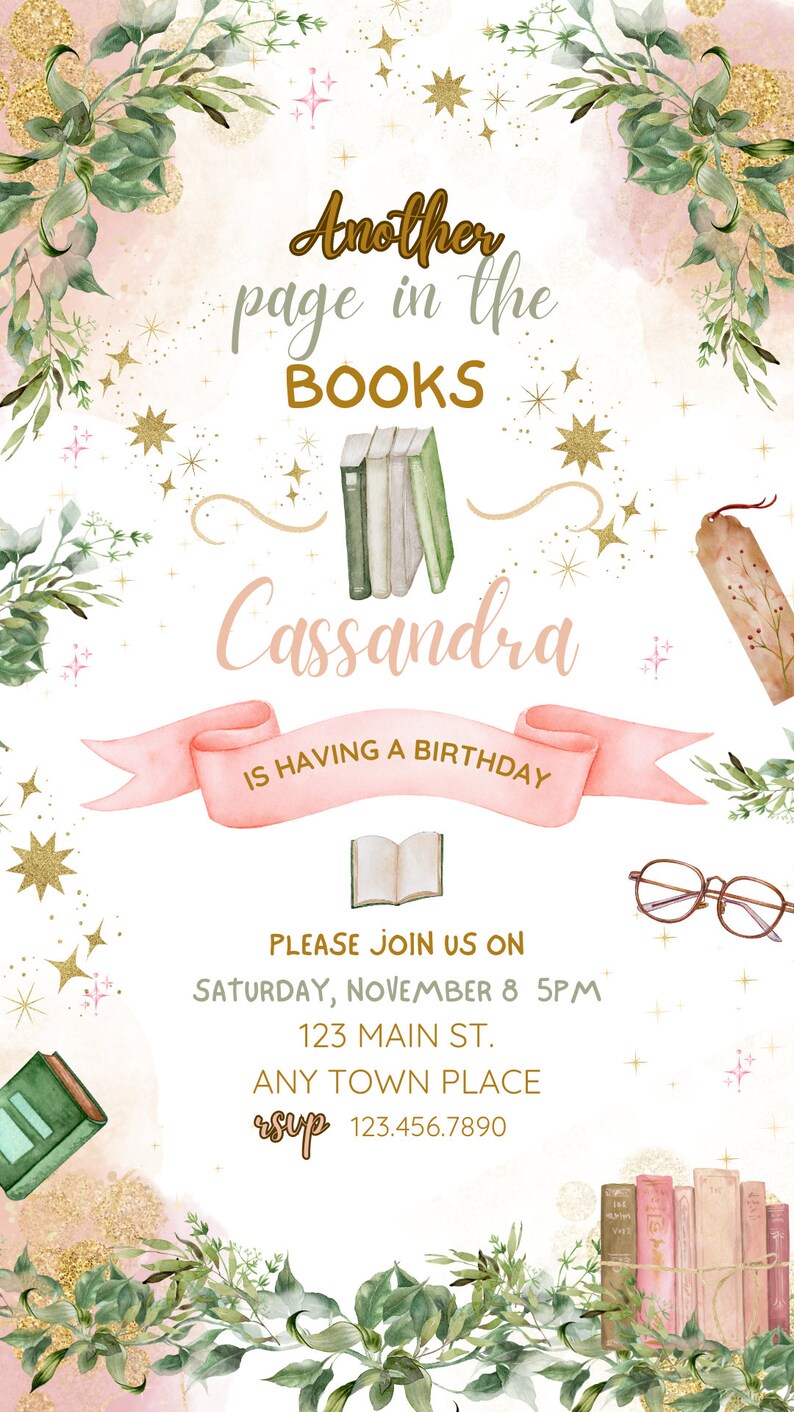Editable Book Birthday EVITE Invitation Storybook Birthday Bookworm ...