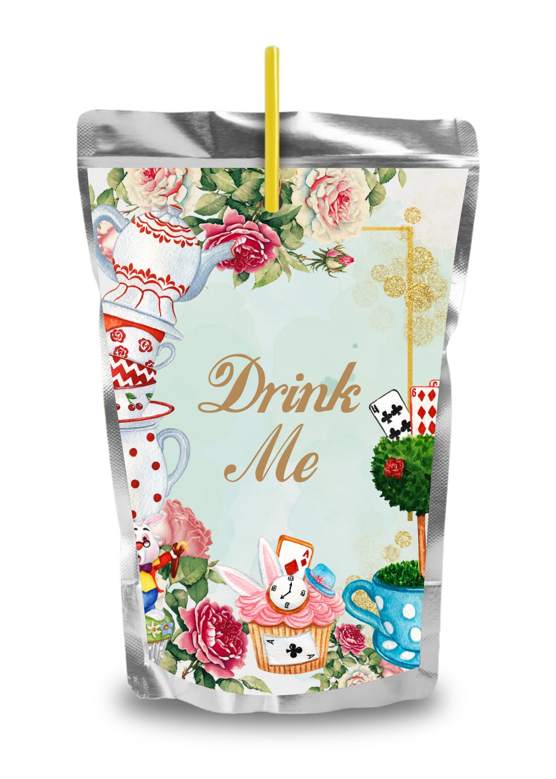CAPRI Sun Printable Alice in Wonderland Juice Pouch Labels - Etsy