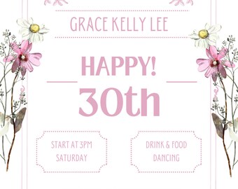 PINK Flower Garden Birthday Party Invite Editable Printable Party Download Pink Custom Shabby Pastel Digital Birthday Parties