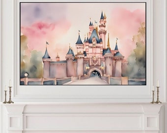 Magic Castle Frame TV Art, Pink Orlando Fairytale Painting Instant Download, Pastel Storybook Kingdom for TV Frame Art