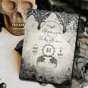 Editable Halloween Wedding Invitation Till Death Do Us Part Wedding Whimsigoth Married Til We're Buried Black Goth Vampire Wedding Invite