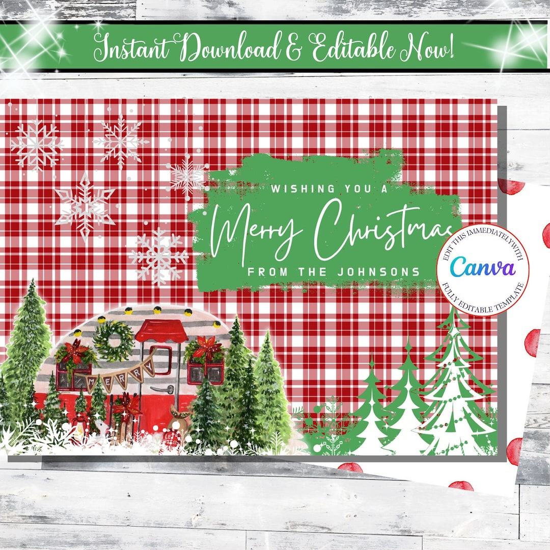 RETRO Camper RV Christmas Cards, Personalize With Your Name, Camper