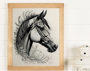 Boho Horse Wall Art Printable, Cowgirl Art Print, Horse Lovers Wall Decor, Rustic Boho Western Wall PNG, Horse Print Instant Download