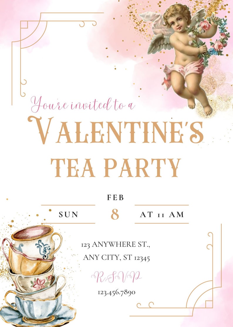 Valentine Tea Party Invitation, Valentines Tea Party Editable Invite