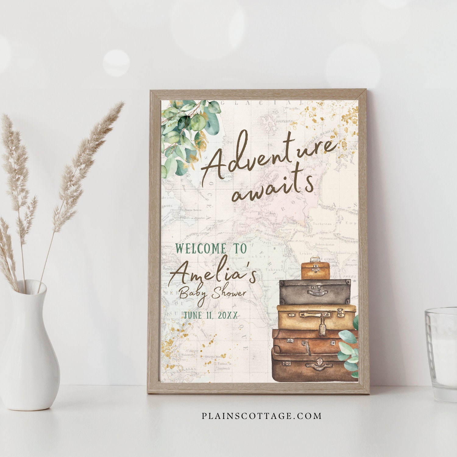Editable Adventure Awaits Sign Baby Shower Traveling Around the World Travel Adventure