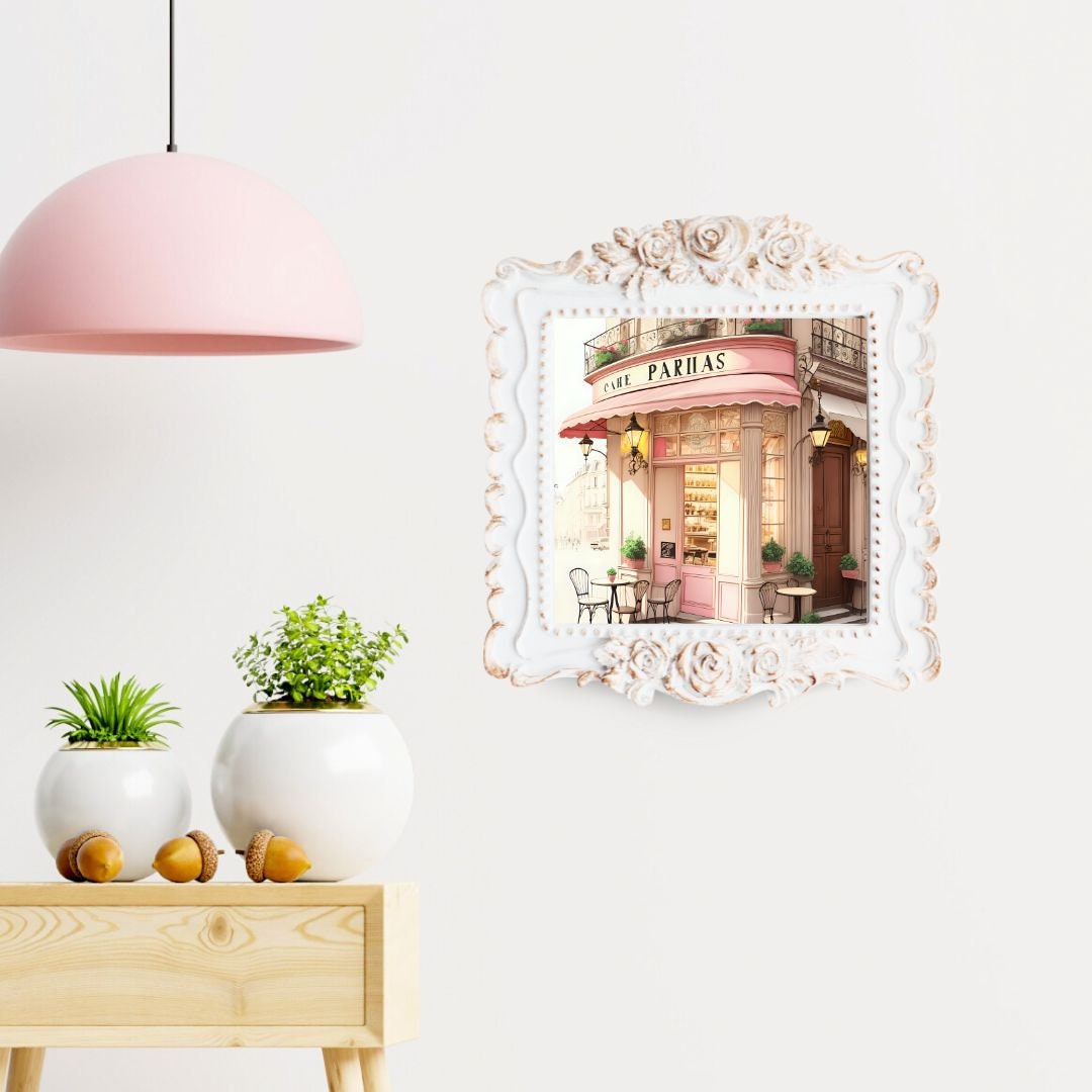 Pink Kitchen Wall Art Printable, Shabby French Cafe Chic Print, French