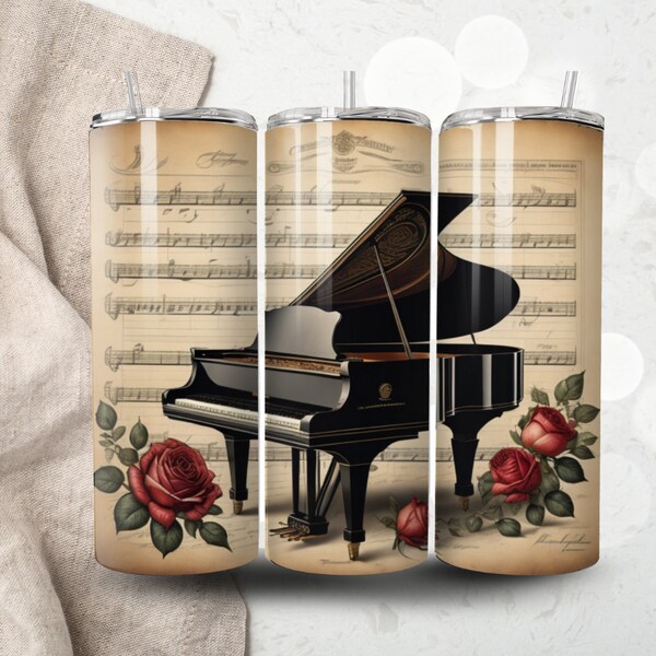 Victorian Music Sheets 20 oz Skinny Tumbler Sublimation Design Digital Download PNG Instant Digital, Music Teacher Piano Tumbler