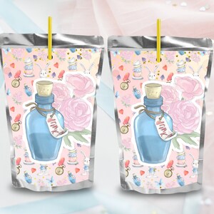 CAPRI Sun Printable Alice in Wonderland Juice Pouch Labels Pastel Alice ...