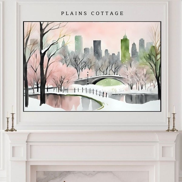 Frame TV Art Central Park Winter New York City Art for Frame tv Painting Download, Snowy Central Park NYC for TV Frame Art