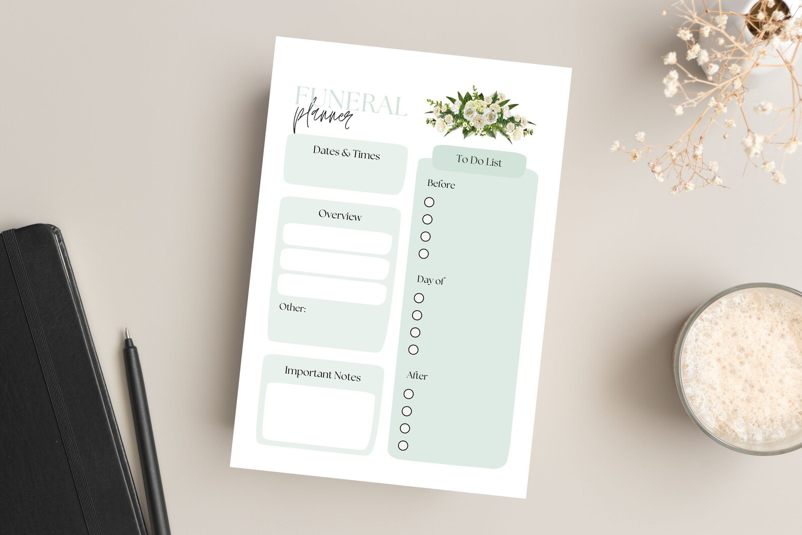 Funeral Checklist Celebration of Life to Do List DIY Organizer Funeral Planner Obituary ...