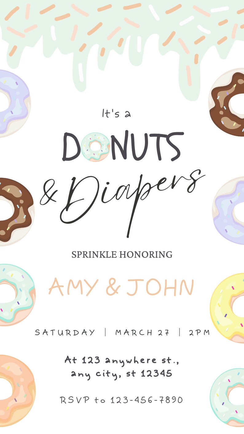 Editable Donut Sprinkles Baby Shower Party Donut and Diapers Electronic