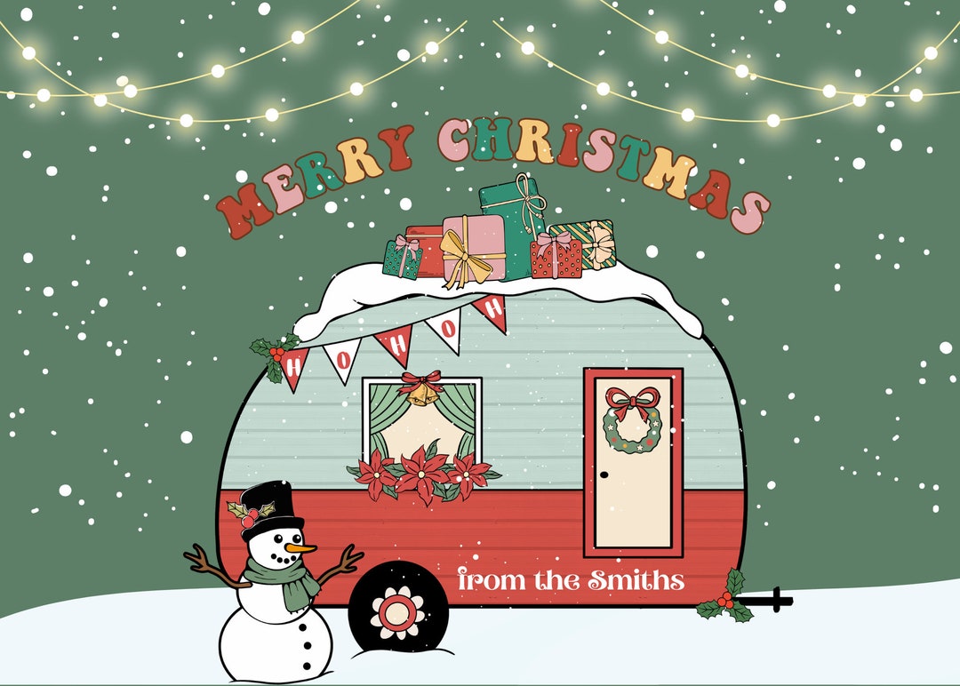 RETRO Camper RV Christmas Cards Personalize With Your Name - Etsy