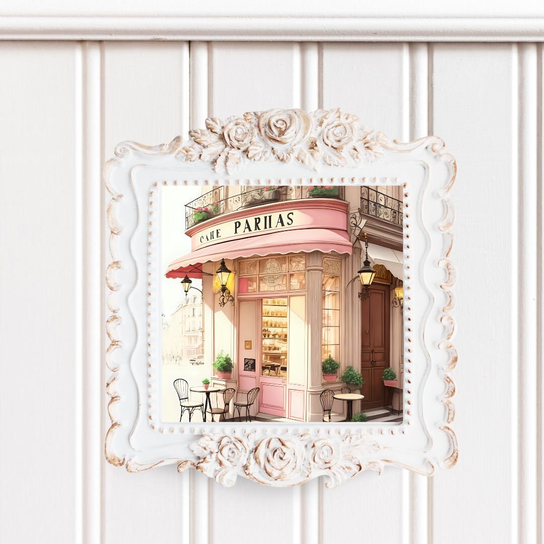 Pink Kitchen Wall Art Printable, Shabby French Cafe Chic Print, French