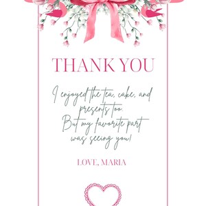 Editable Thank You Card Pink Tea Party Thanks Birthday Shower Love ...