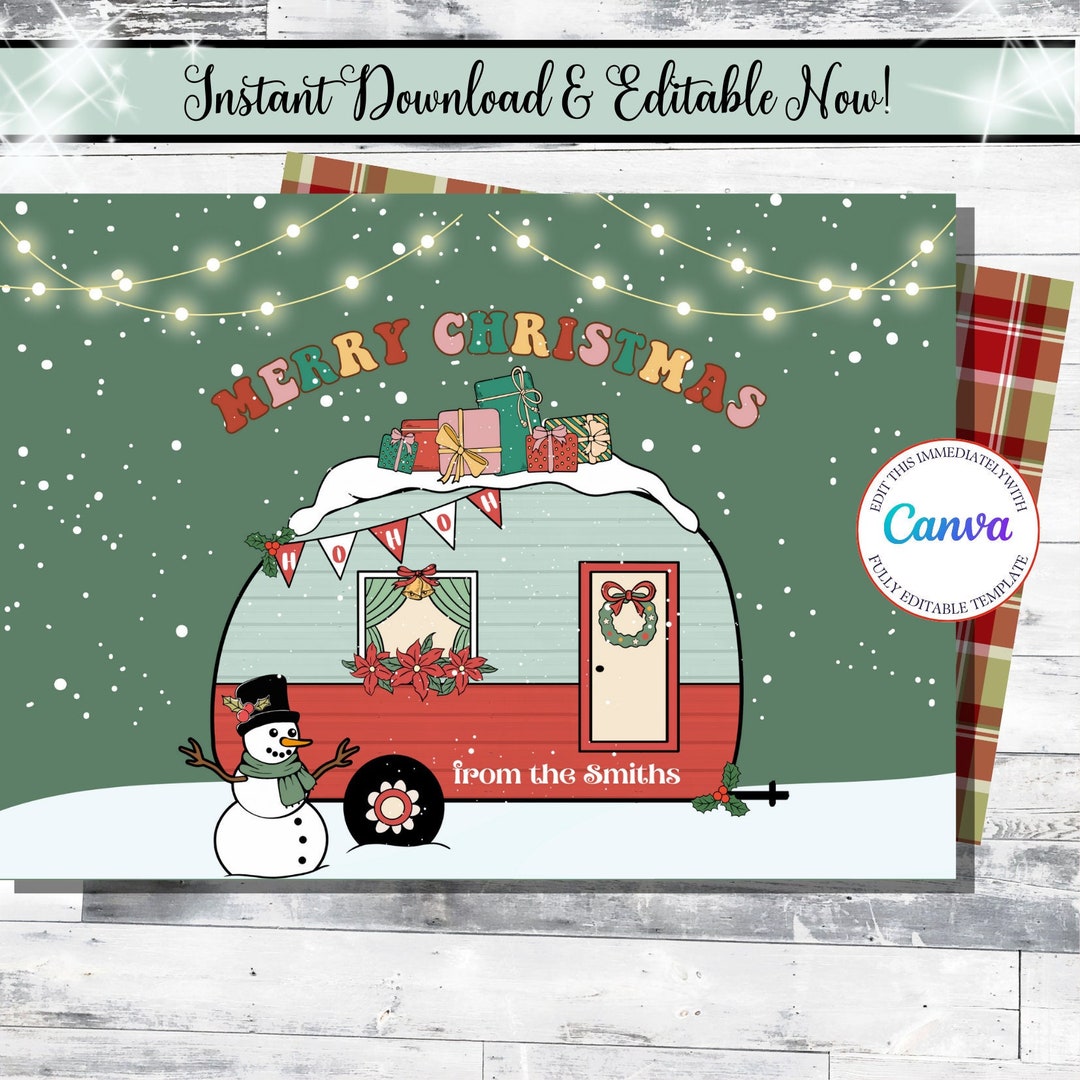 RETRO Camper RV Christmas Cards, Personalize With Your Name, Camper