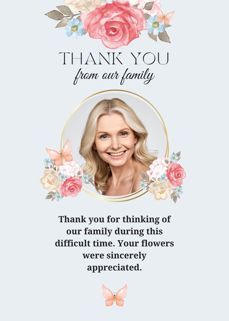 Funeral Thank You Card Flowers Female Funeral Editable Thank Etsy