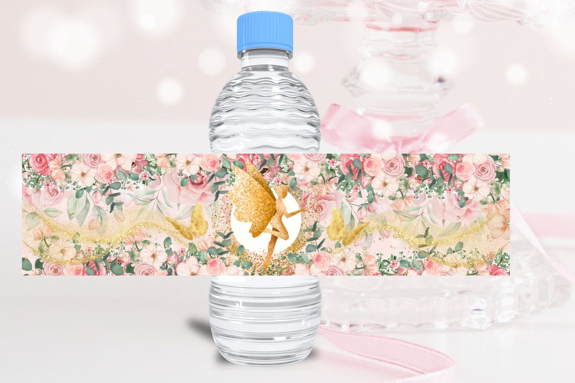 FAIRY Pink Gold Water Bottle Labels Enchanted Forest Fairy Etsy