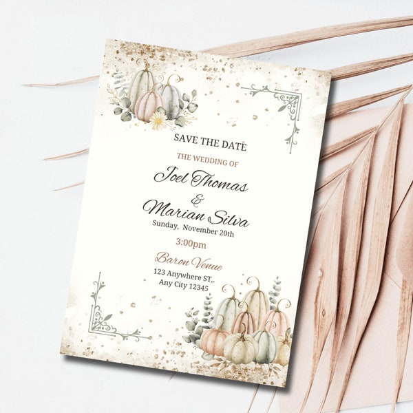 Rustic Fall Wedding Invitation, Custom Pastel Autumn Wedding Editable Invite Watercolor Leaves Wedding Bohemian Fall Wedding Invite Template