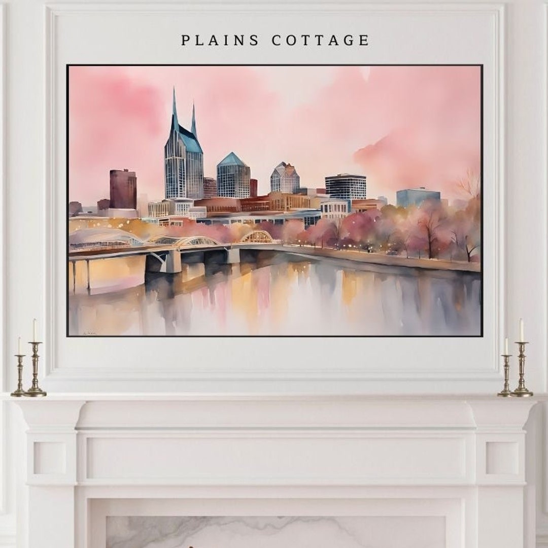 Nashville Frame TV Art, Music City Art for Frame TV Painting Pink