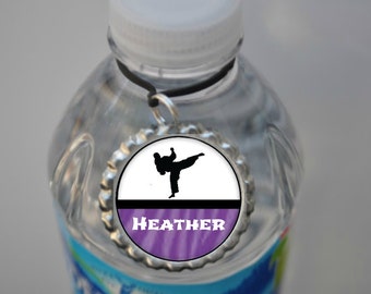 Personalized Martial Arts Water Bottle Tag Male or Female gym water bottle PLAIN or GLITTER coach water bottle drink tag bottle label karate