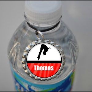 1 Personalized Male Red Dive Water Bottle Tags, 15 color choices,  diving coach, dive team gift, diving gifts JV varsity high school