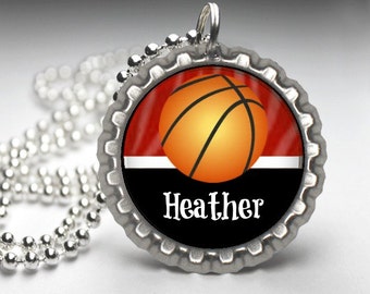 1 Personalized Burgundy Basketball Bottlecap Necklace, 15 color choices, GLITTER or Plain, basketball gifts, basketball gift, team gift