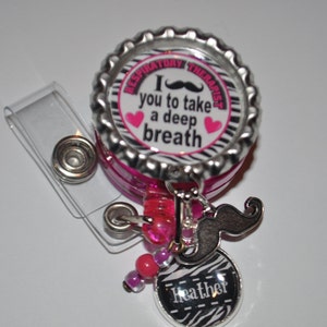 Personalized Respiratory Therapist Badge Reel: Beaded Name Charm