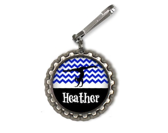 1 Personalized Royal Blue Gymnastic Chevron Bottlecap Zipper pull, GLITTER or Plain gymnastic team gymnast coach gift gym gift gifts meet