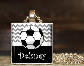 1 Personalized Silver Soccer Pendant Necklace 15 Color Choices soccer team soccer team gift middle school high school jv varsity gifts