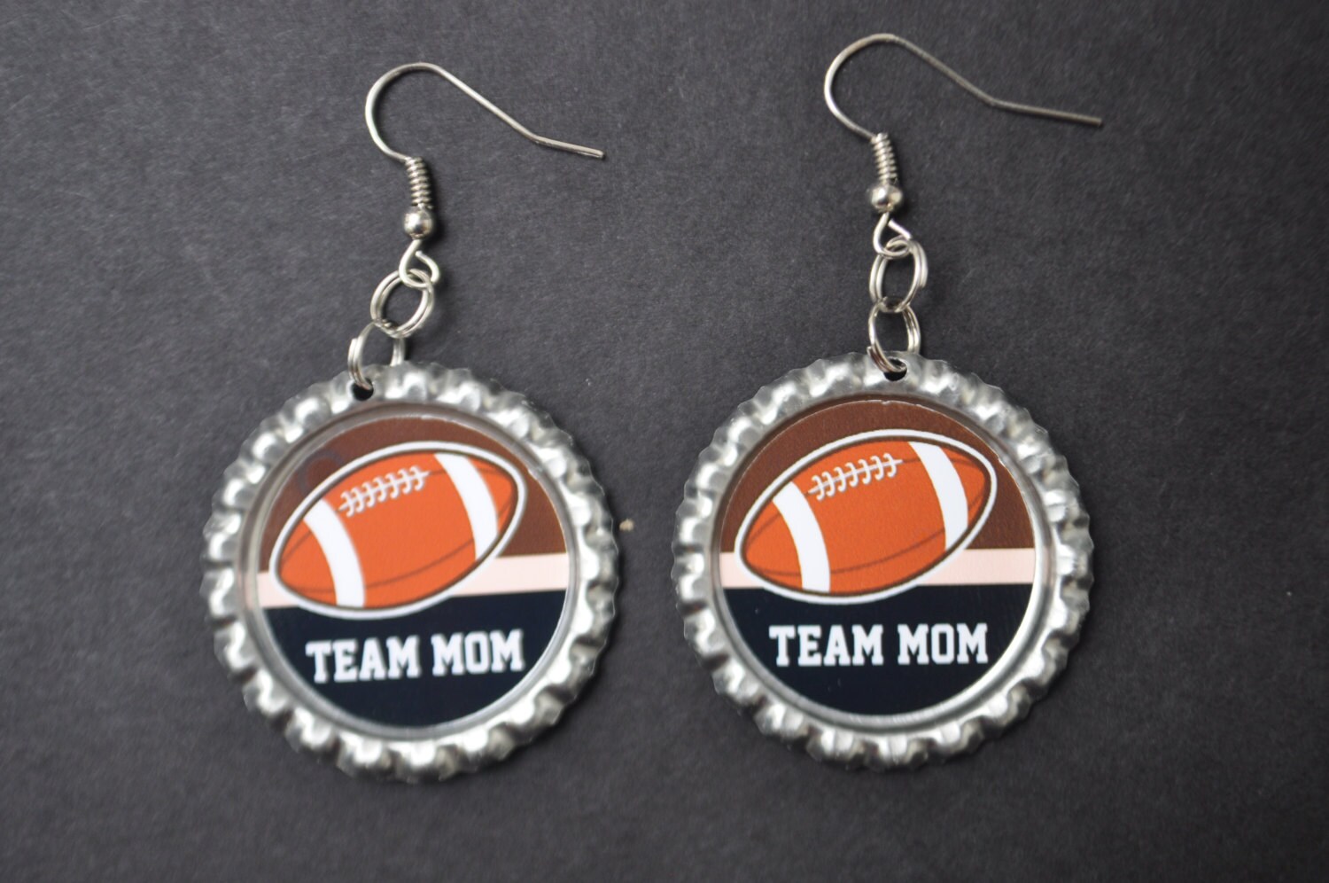 Personalized Team Mom football bottlecap earrings football Etsy