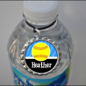 1 Personalized Turquoise Softball Water Bottle Tag, 15 Color Choices, softball water bottle, PLAIN or GLITTER, custom water bottle, label
