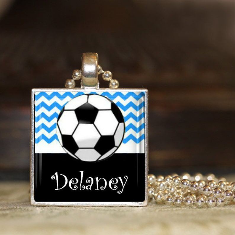 1 Personalized Turquoise Soccer Pendant Necklace 15 Color Choices soccer team soccer team gift middle school high school jv varsity gifts
