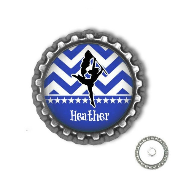 1 Blue Personalized Colorguard bottlecap magnet, Refrigerator Magnet Locker Magnet marching band high school jv colorguard gift gifts