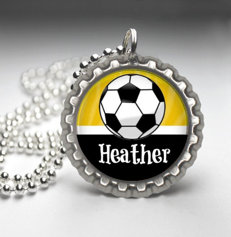 1 Personalized Burgundy Soccer Glitter Bottlecap Necklace 15 Etsy