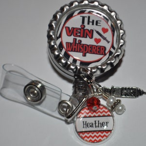 Personalized Phlebotomist Badge Reel: Beaded Name Charm, Healthcare Gift