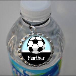 1 Personalized Light Blue Soccer Water Bottle Tag, 15 Color Choices, soccer water bottle, PLAIN or GLITTER, custom water bottle, label