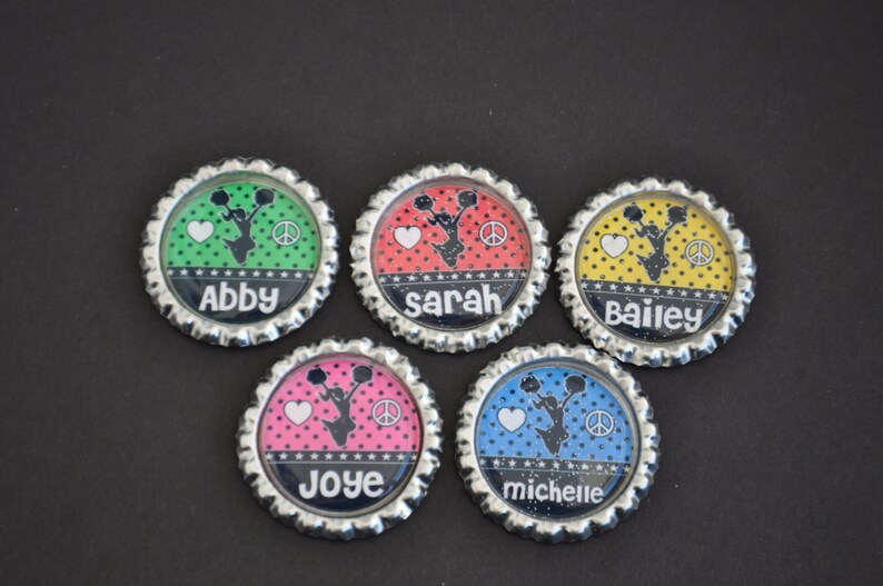 4 Personalized Cheer Glitter Bottlecap Necklace Party Etsy