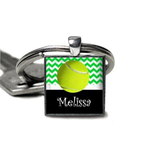 1 Personalized Green Chevron Tennis Pendant Keychain tennis team tennis match tournament prize varsity jv high school middle school