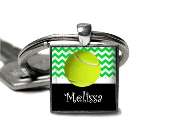 1 Personalized Green Chevron Tennis Pendant Keychain tennis team tennis match tournament prize varsity jv high school middle school