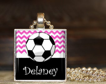 1 Personalized Hot Pink Soccer Pendant Necklace 15 Color Choices soccer team soccer team gift middle school high school jv varsity gifts