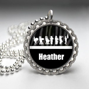 Personalized Black Marching Band bottlecap Necklace-- Plain or Glitter, band gift, band grandma, band gift idea, band gift, band director