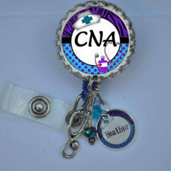 Personalized CNA Badge Reel Choose Charm, TWO Color Choices, Nurse Id, Id  Tag, Retractable Id, Badge Holder, Badge Clip, Name Badge 