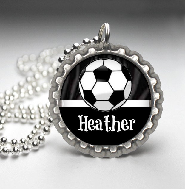 1 Personalized Burgundy Soccer Glitter Bottlecap Necklace 15 Etsy