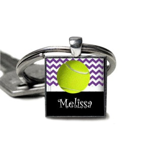 1 Personalized Purple Chevron Tennis Pendant Keychain tennis team tennis match tournament prize varsity jv high school middle school
