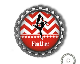 Personalized Colorguard Bottlecap Magnet: Red Glitter Option